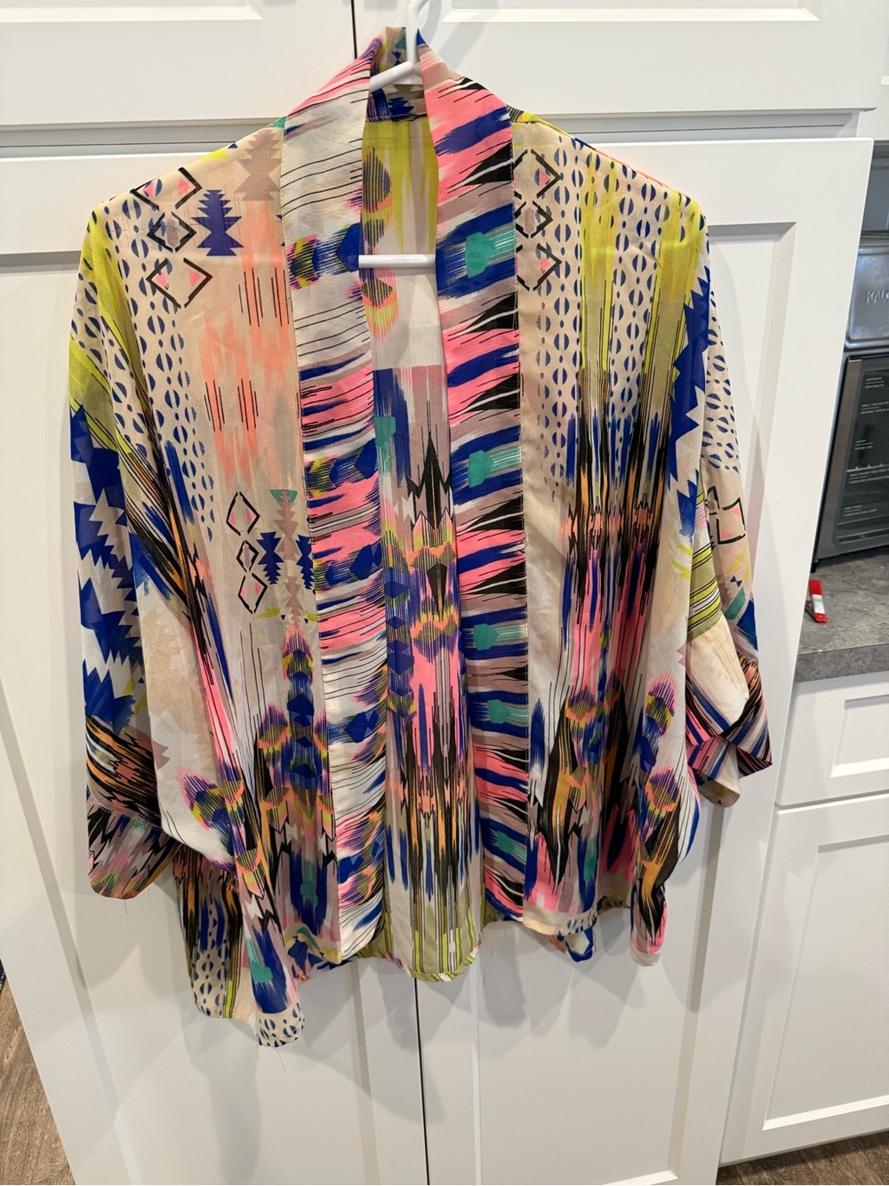Colorful Aztec Print Open Kimono